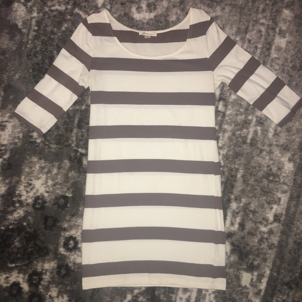 White/taupe striped dress